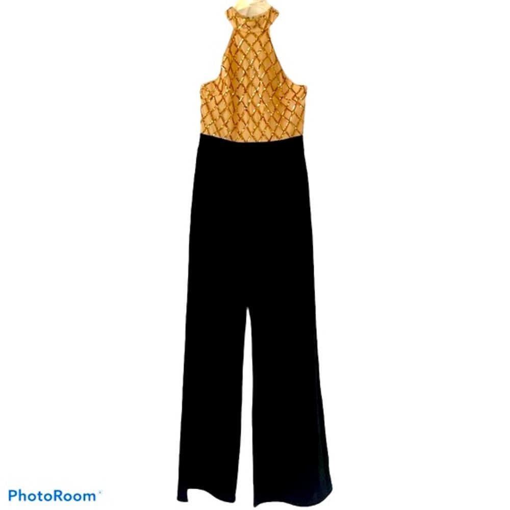 Rose Gold Sequined Halter Top Jumpsuit